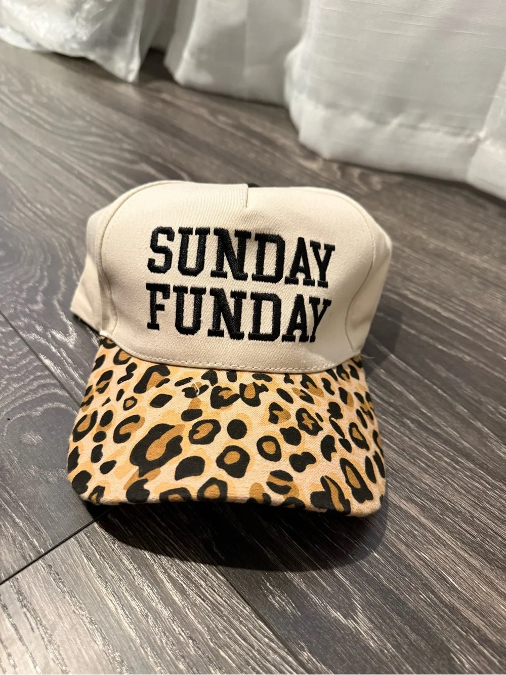 Sunday Funday Leopard Print Baseball Cap - Cream